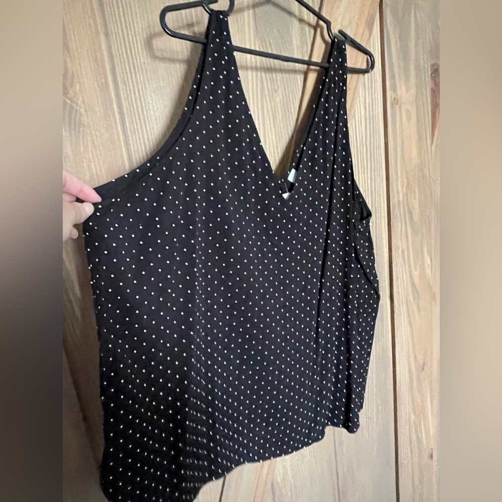Ladies 1x black with white polka dot, tank top